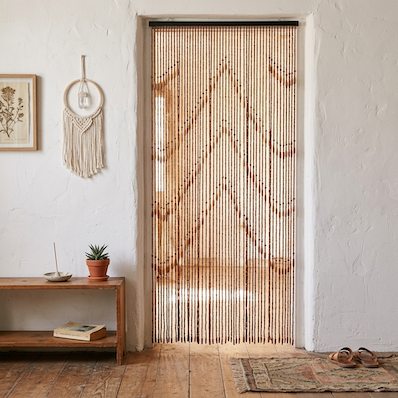 Wooden Beaded Door Curtain Red Rectangular & Round